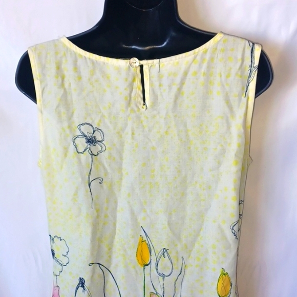WEEKEND CLOTHESLINE Yellow Sleeveless floral motif 100% Rayon - Picture 5 of 8